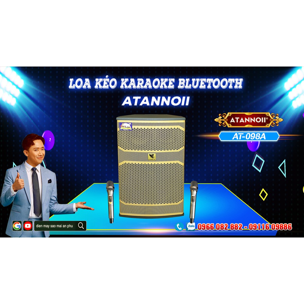 Loa kéo loa karaoke thùng gỗ, ATANNOII AT-089A công suất đỉnh 600W, kèm 2 micro ( vàng )