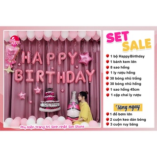 Set bóng trang trí sinh nhật  bé gái siêu xinh, cực chất [tặng kèm phụ kiện] simparty
