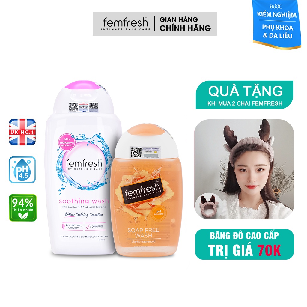 [COMBO] 2 Dung Dịch Vệ Sinh Phụ Nữ Chăm Sóc Vùng Kín Femfresh Soothing Wash 250ml &amp; Femfresh Daily Intimate Wash 150ml