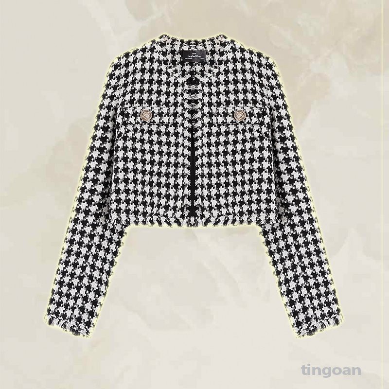 Áo khoác tweed croptop caro tingoan sài gòn LOVE POEM JACKET/CR V2 freesize