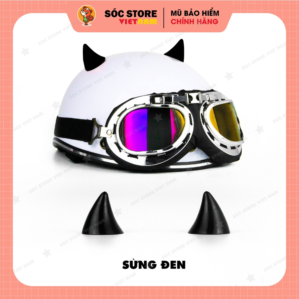 Sừng gắn, custom mũ bảo hiểm nửa đầu, 3 phần 4, siêu xinh Sóc Store