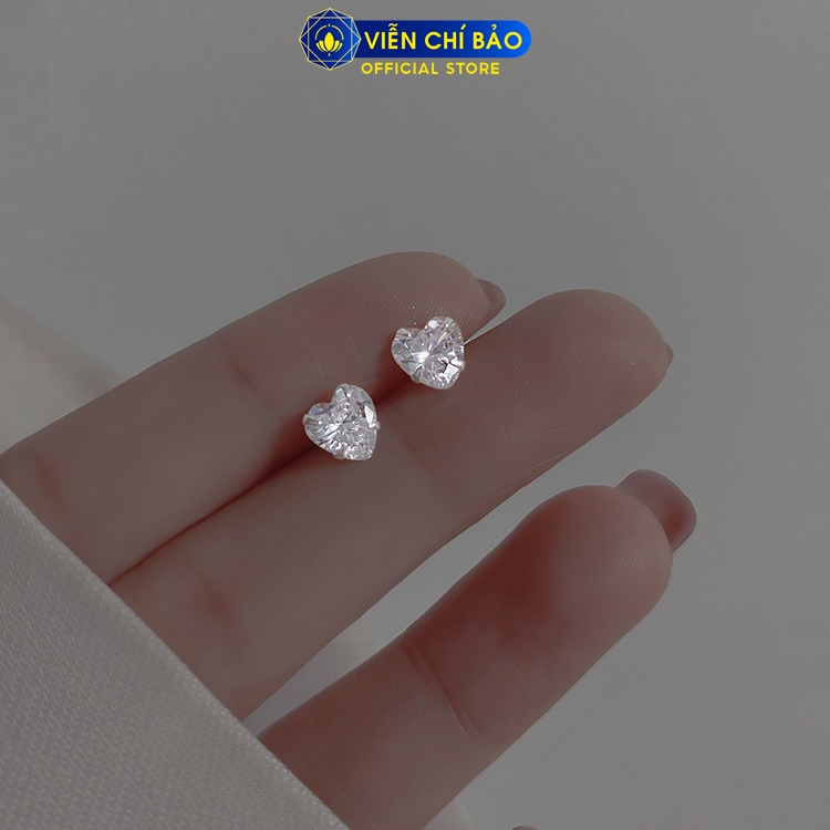 Bông tai bạc nữ Trái tim đính đá bạc 925 thời trang phụ kiện trang sức Viễn Chí Bảo B400745