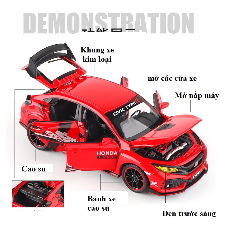 Xe mô hình ô tô civic Type R phiên bản limited Edition tỉ lệ 1:32 xe bằng kim loại xe ô tô đồ chơi trẻ em