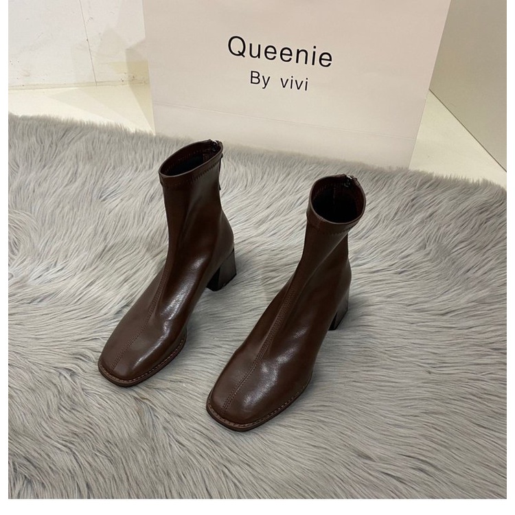 Giày bốt cổ ngắn mũi vuông phối khóa kéo thời trang cho nữ | BigBuy360 - bigbuy360.vn