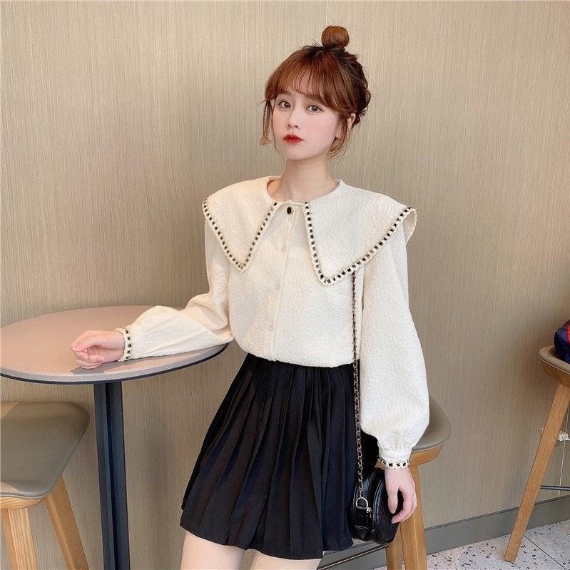 Áo sơ mi tay dài cổ búp bê thiết kế mới thời trang dành cho nữ