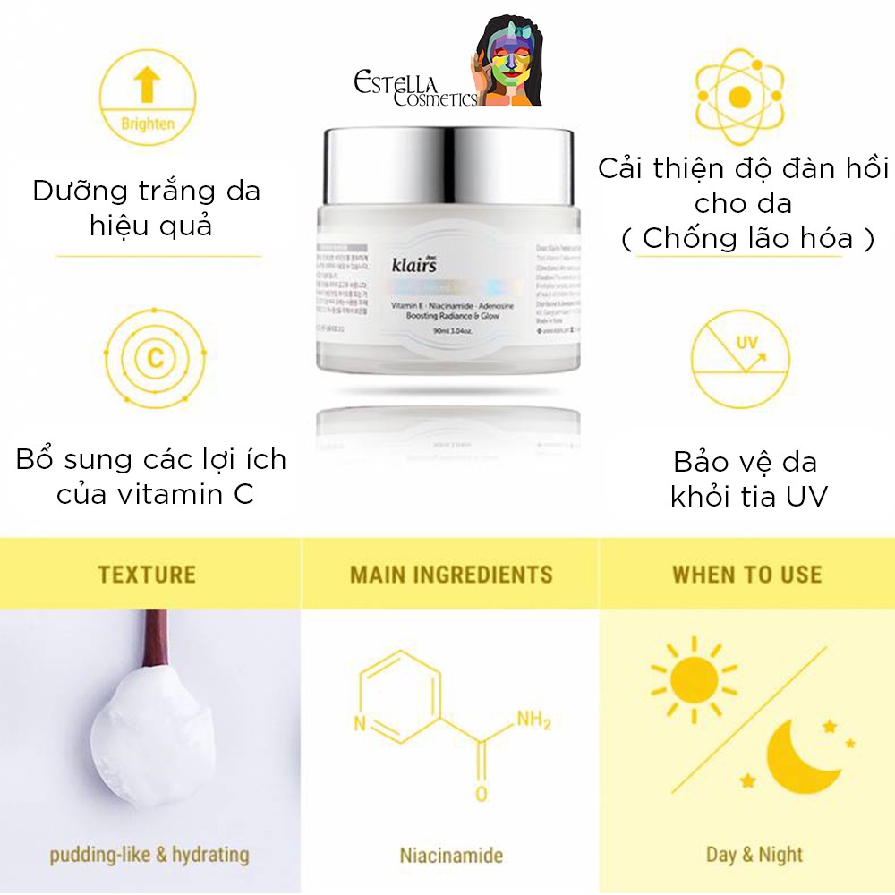 Mặt Nạ Ngủ &amp; Kem Dưỡng Ẩm Sáng Da Klairs Freshly Juiced Vitamin E Mask (15ml, 90ml)