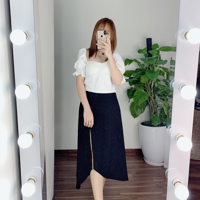 Set áo cúp ngực chân váy xẻ