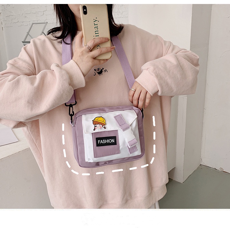 Túi Đeo Chéo Vai Đựng Điện Thoại Bằng nylon Họa Tiết Hoạt Hình Đơn Giản Phong Cách retro Hợp Xu Hướng Mới Cho Nữ Sinh