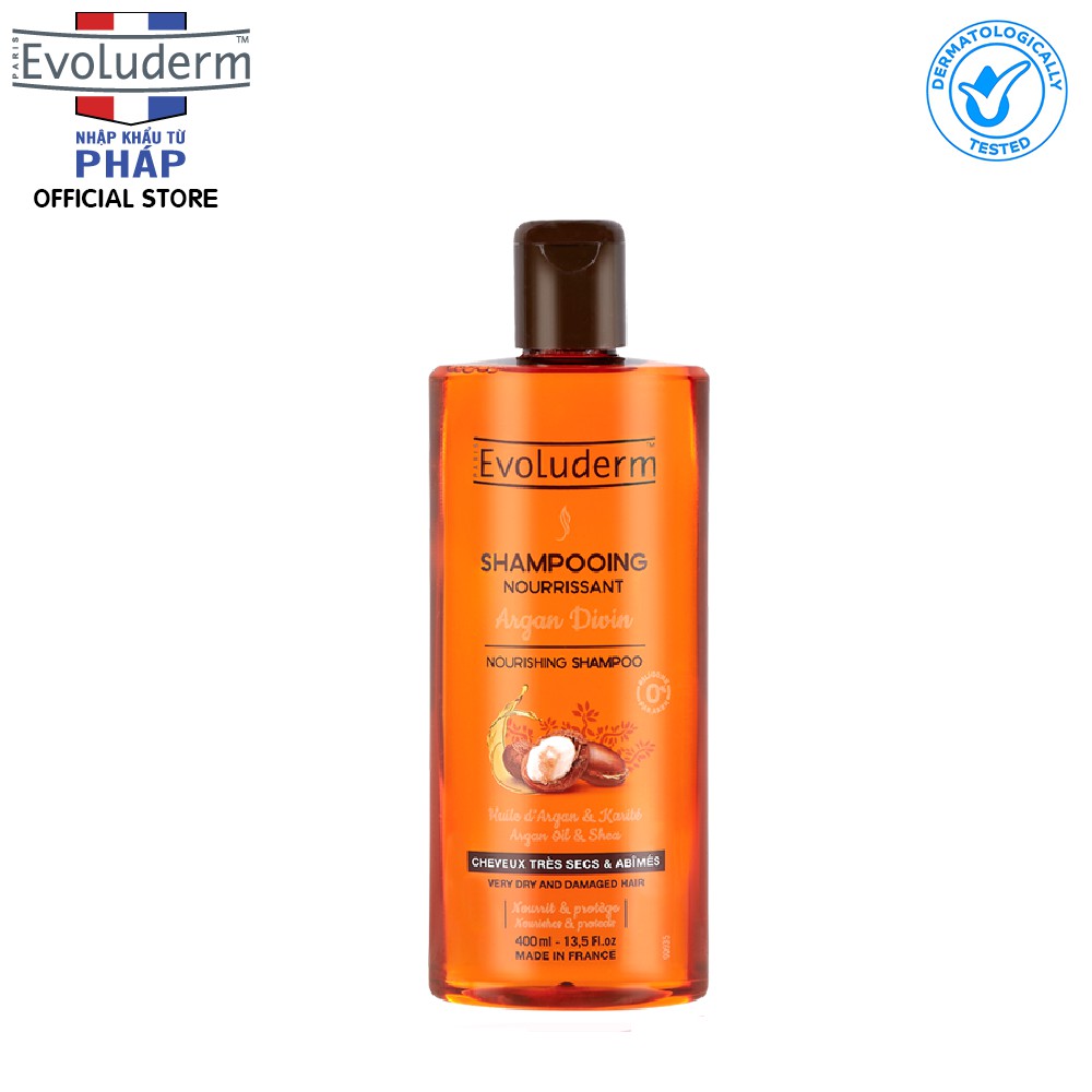 Dầu gội dành cho tóc rất khô và bị hư tổn Evoluderm Shampoing Nourrissant Argan Divin 400ml-17306