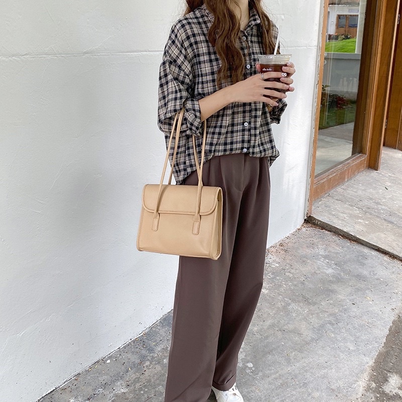 (Có sẵn Be,Nâu) Túi vintage da mềm form dây quai cao phù hợp đi học đi làm lịch sự phong cách Hàn quốc