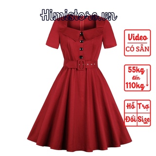 [CÓ SẴN] ĐẦM BIGSIZE NỮ FORM CHỮ A CỔ VUÔNG NỀN ĐỎ ĐÔ PHỐI DÂY LƯNG THỜI TRANG - HIMISTORE - HM273