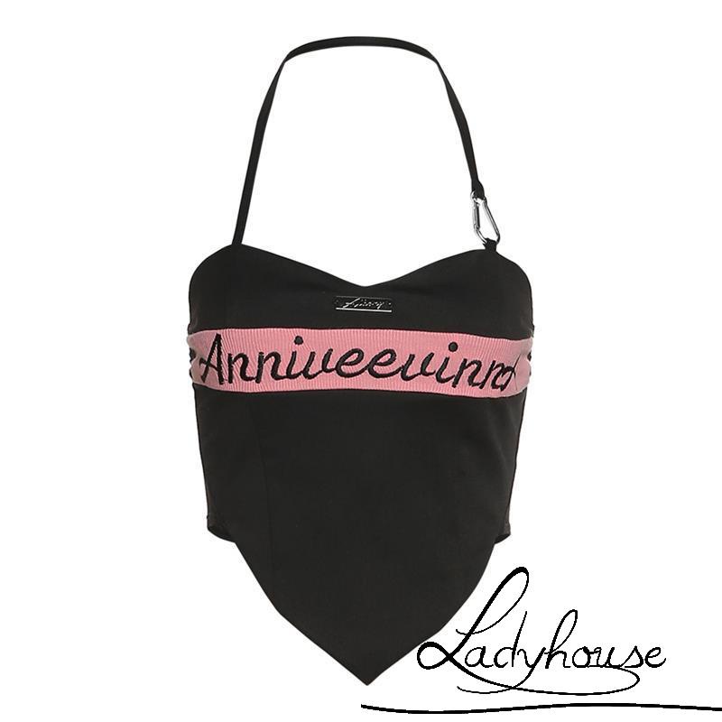 Áo Croptop Cổ Chữ V Thêu Họa Tiết Chữ Thời Trang Mùa Hè Cho Nữ