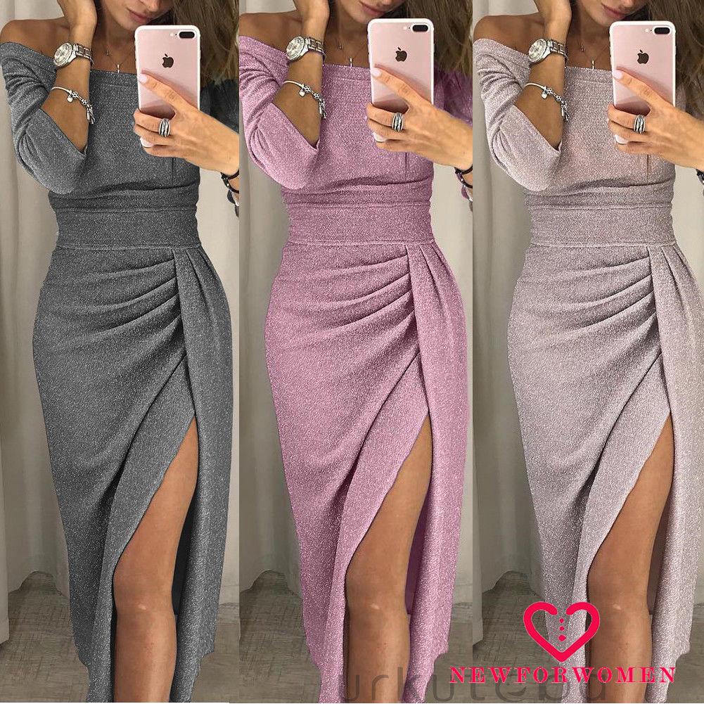 Đầm nữ dài tay trễ vai xẻ tà quyến rũ