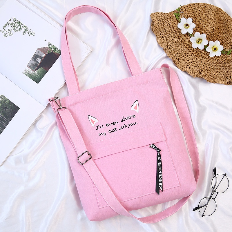Túi Vải Canvas Đeo Vai Sức Chứa Lớn Thiết Kế Đơn Giản Thời Trang Cho Nữ