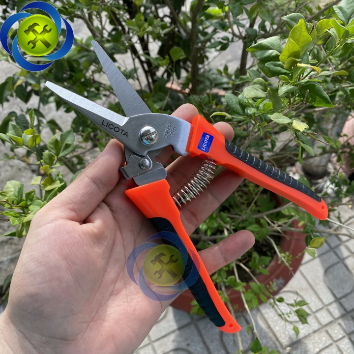Kéo cắt cành mũi nhọn Licota TGP-00248 loai 8 inch dài 200mm màu cam - đen
