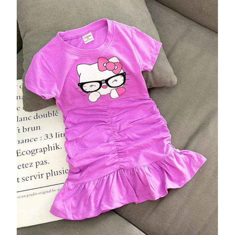 Đầm thun cotton nhún béo đuôi cá điệu đà bé gái đủ size từ 10-28kg giao màu ngẫu nhiên