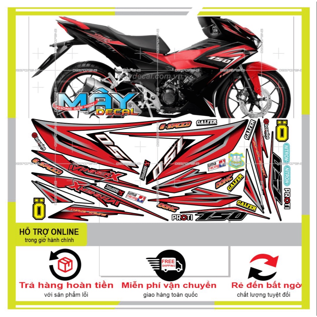 TEM XE WINNER X ĐỎ ĐEN 30365 -- SHIN DECAL 2