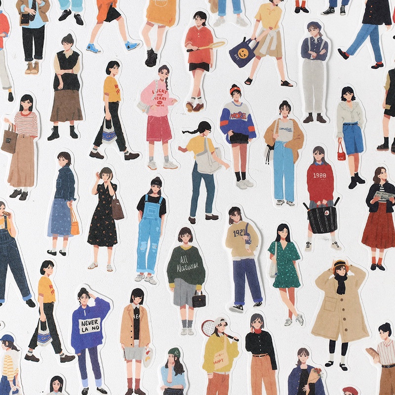 Set 40 Sticker Giấy Washi Họa Tiết Cô Gái Dễ Thương Trang Trí Sổ Tay/Sổ Tay