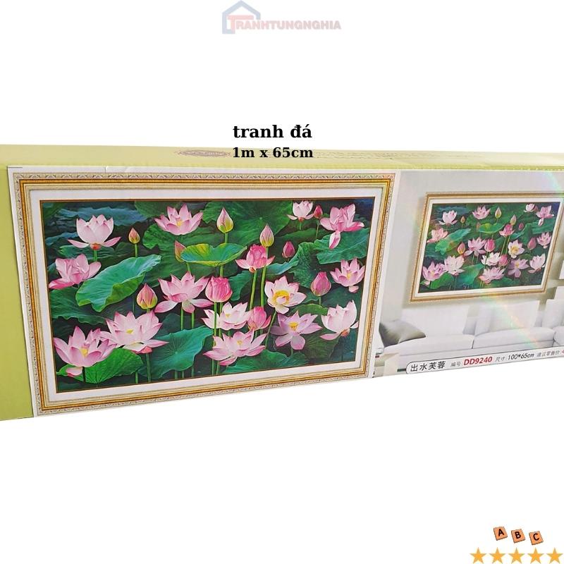 Tranh đính đá, tranh thêu chữ thập đầm sen 1m x 65cm - 1m50 x 80cm