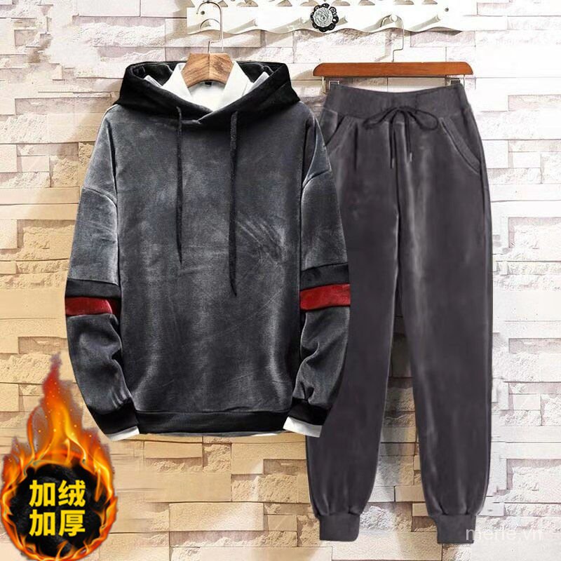 Bộ đồ thể thao hai mặt bằng nhung dày dặn thời trang thu đông cho nam