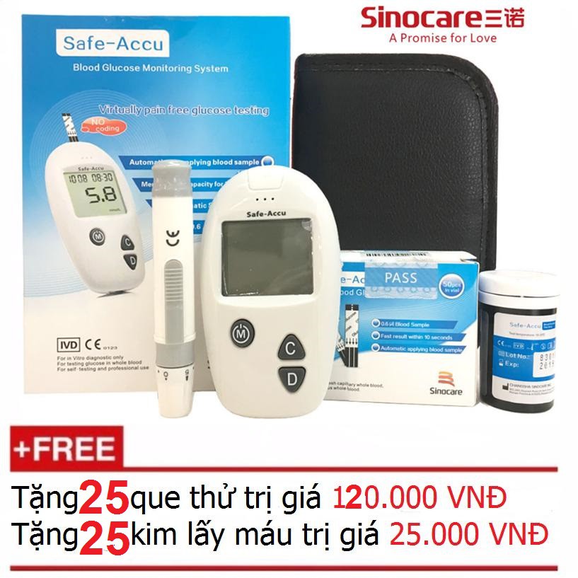 Máy đo đường huyết Safe Accu Sinocare Đức (25 que và 25 kim)