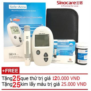 Máy đo đường huyết Safe Accu Sinocare Đức (25 que và 25 kim)