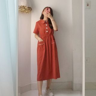 [Ảnh thật] Váy thô eo chun cổ sen