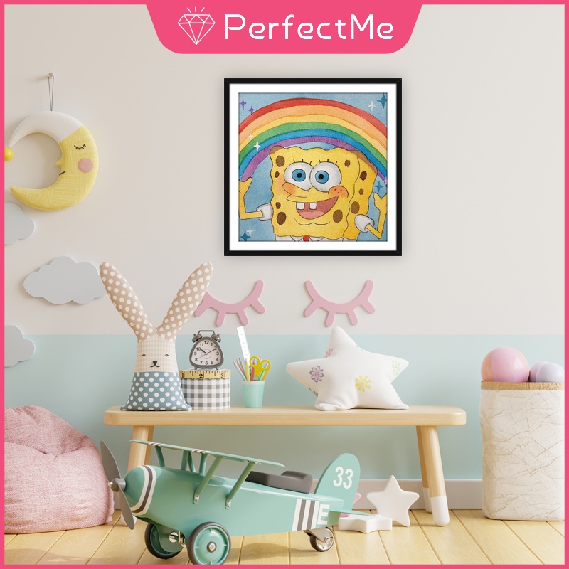 Bộ Tranh Đính Đá 5D Tự Làm Hình Spongebob 30x30cm Trang Trí Nhà Cửa