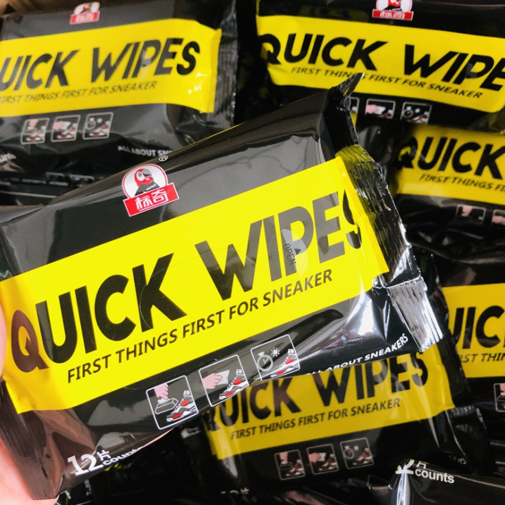 Khăn lau giày vàng QUICK WIPES đen (12 khăn) - Khăn giấy ướt đa năng làm sạch vết bẩn trên giày