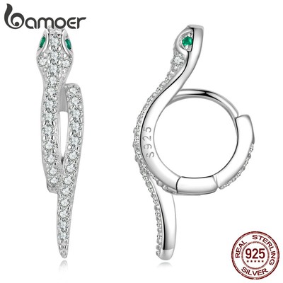 BAMOER 1 Đôi Bông Tai bạc 925 Hai Lớp Hình Rắn Thời Trang