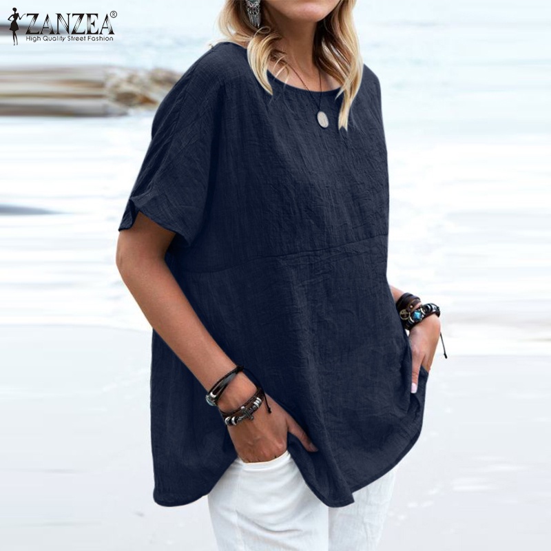 Zanzea Áo Sơ Mi Cotton Màu Trơn Phong Cách Châu Âu Thời Trang Đi Biển Cho Nữ