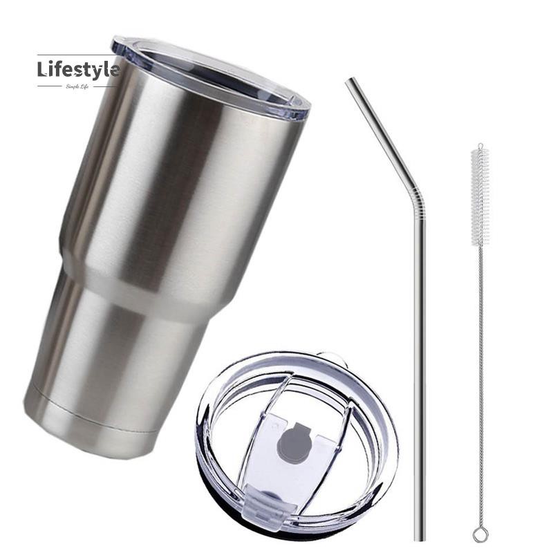 Stainless Steel Tumbler Cup with Lid Straw 30 Oz Double Wall Vacuum Flask Insulated Beer Cup Drinking Thermoses Coffee