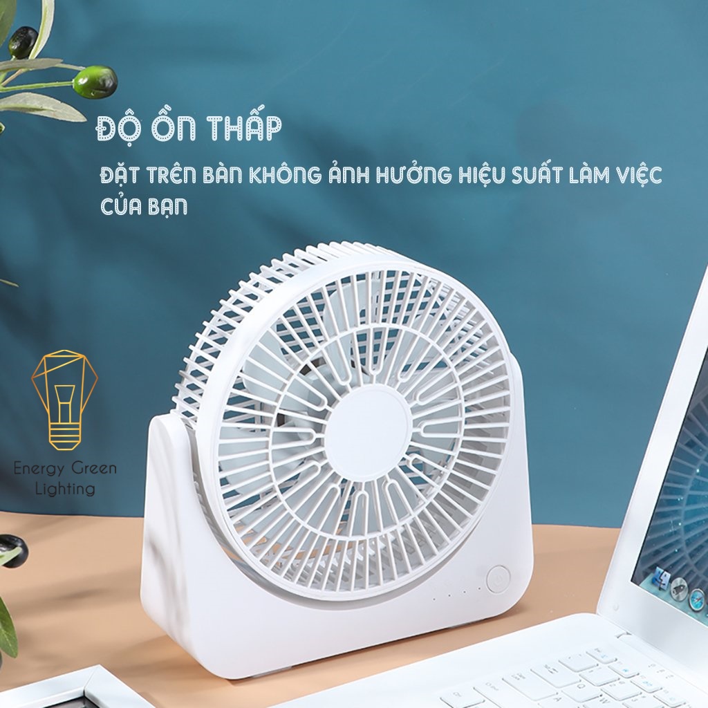 Quạt Tích Điện Để Bàn Energy Green Lighting F4 - 4Tốc Độ Gió - Pin 3600mAh Siêu Khỏe - Lật Lên Lật Xuống 90 Độ