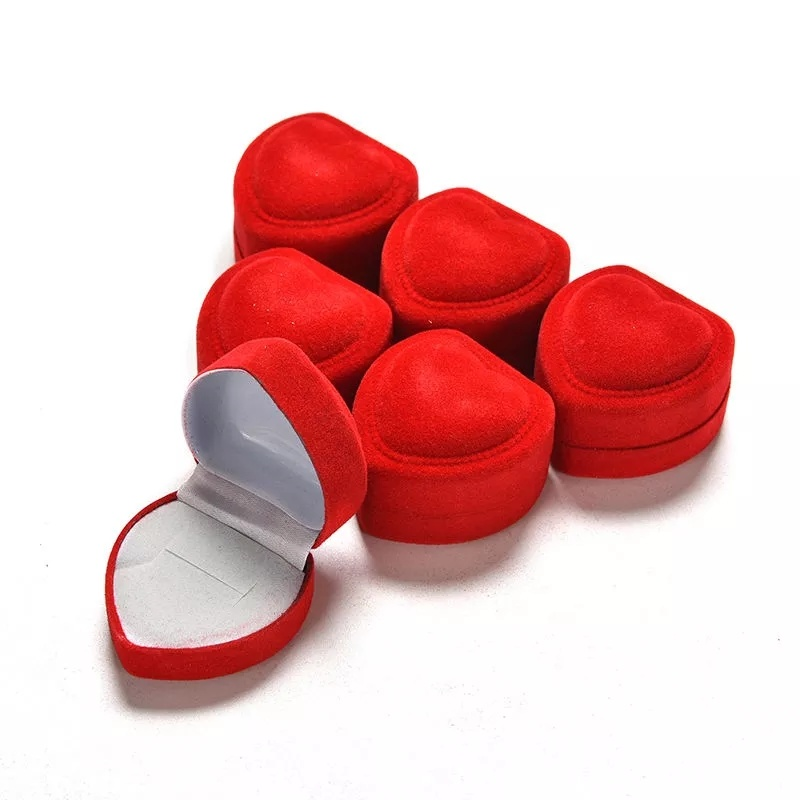 [Exquisite Flocking Red Heart Shaped Carrying Jewelry Box for Rings,  Earrings, Bracelets] [Jewelry Storage Organizer Case]
