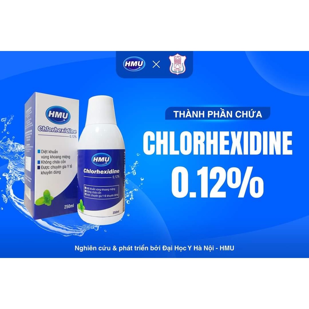 Nước súc miệng viêm nướu, sát khuẩn HMU Chlorhexidine 0.12% - Đại Học Y HN