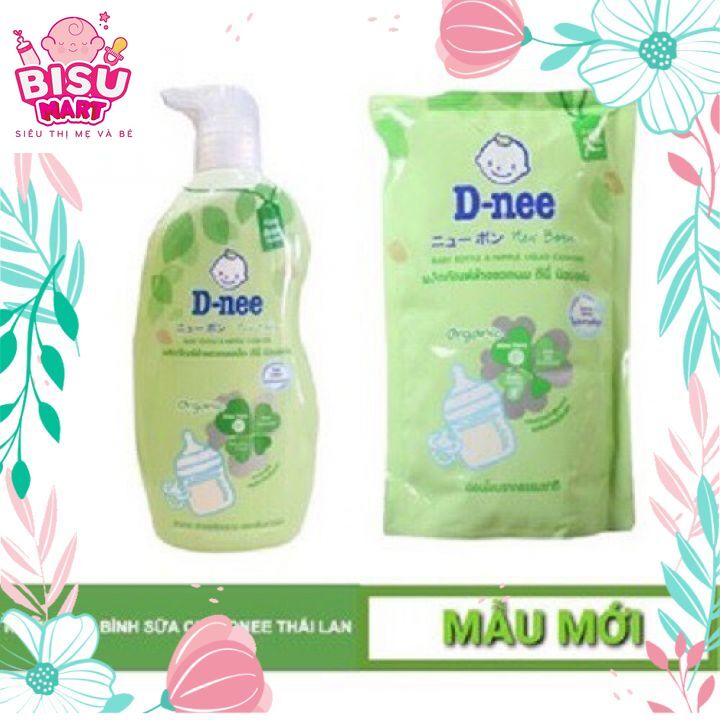 Combo Nước rữa bình sữa và rau quả Organic DNEE Chai 620ml và Túi 600ml