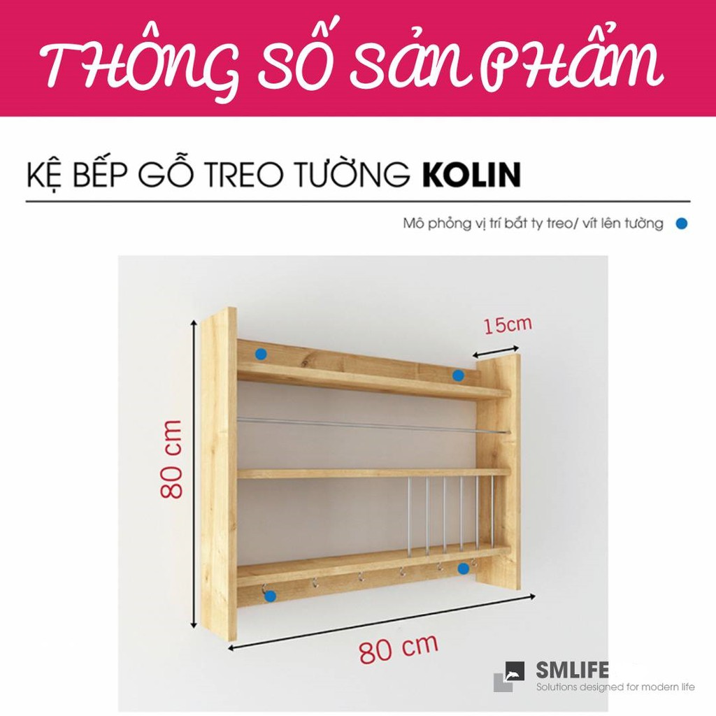 Kệ gỗ treo tường nhà bếp SMLIFE Kolin