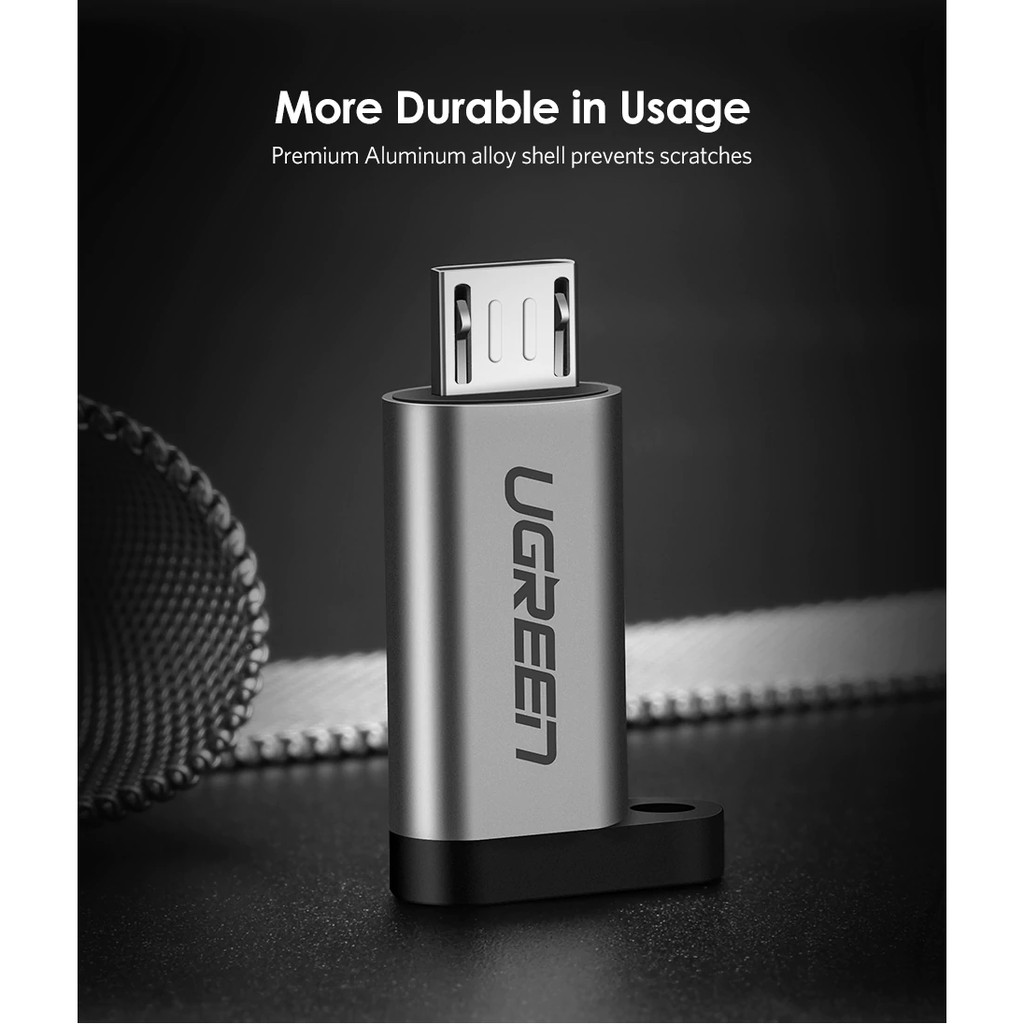 Đầu chuyển đổi Ugreen từ USB Type-C sang Micro USB hỗ trợ sạc nhanh và truyền dữ liệu cho Huawei Xiaomi Samsung