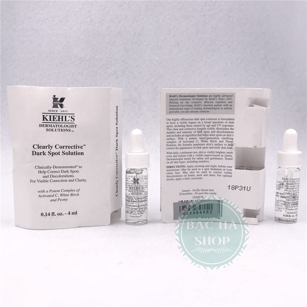 [AUTH 1000%] Kiehl's / Kiehls Tinh Chất Trắng Da Kiehl mini  Clearly Corrective Dark Spot Solutiont 4ml