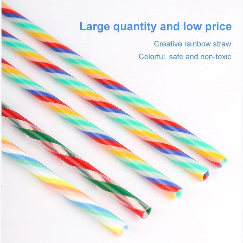 ✦Ready Stock Cocktail straw thick tube spiral rainbow strawmixed color straw party rainbow cocktail straw disposable straw Hawaii beach party decoration dermacos