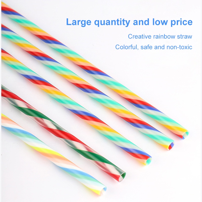 In Stock Cocktail straw thick tube spiral rainbow strawmixed color straw party rainbow cocktail straw disposable straw Hawaii beach party decoration blackpink