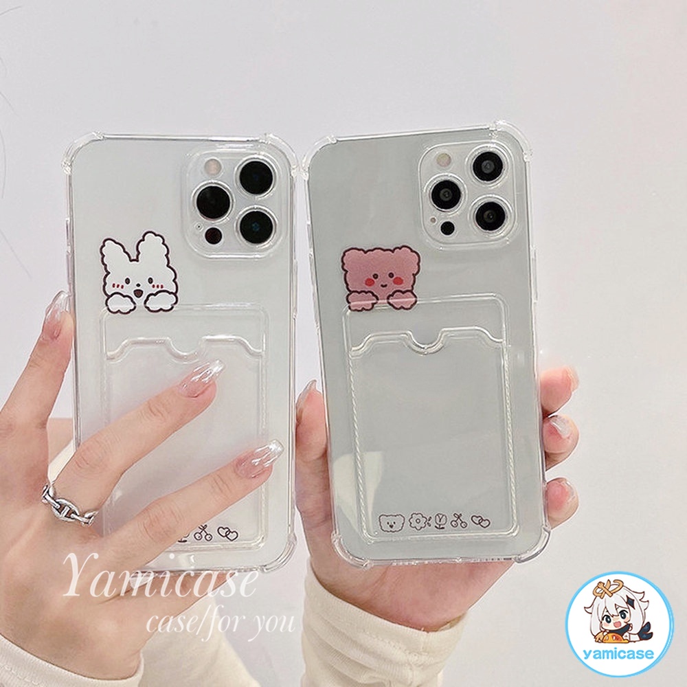 Ốp Điện Thoại TPU Dẻo Trong Suốt Kèm Ngăn Đựng Thẻ Hình Gấu Hoạt Hình Cho IPhone 12 1