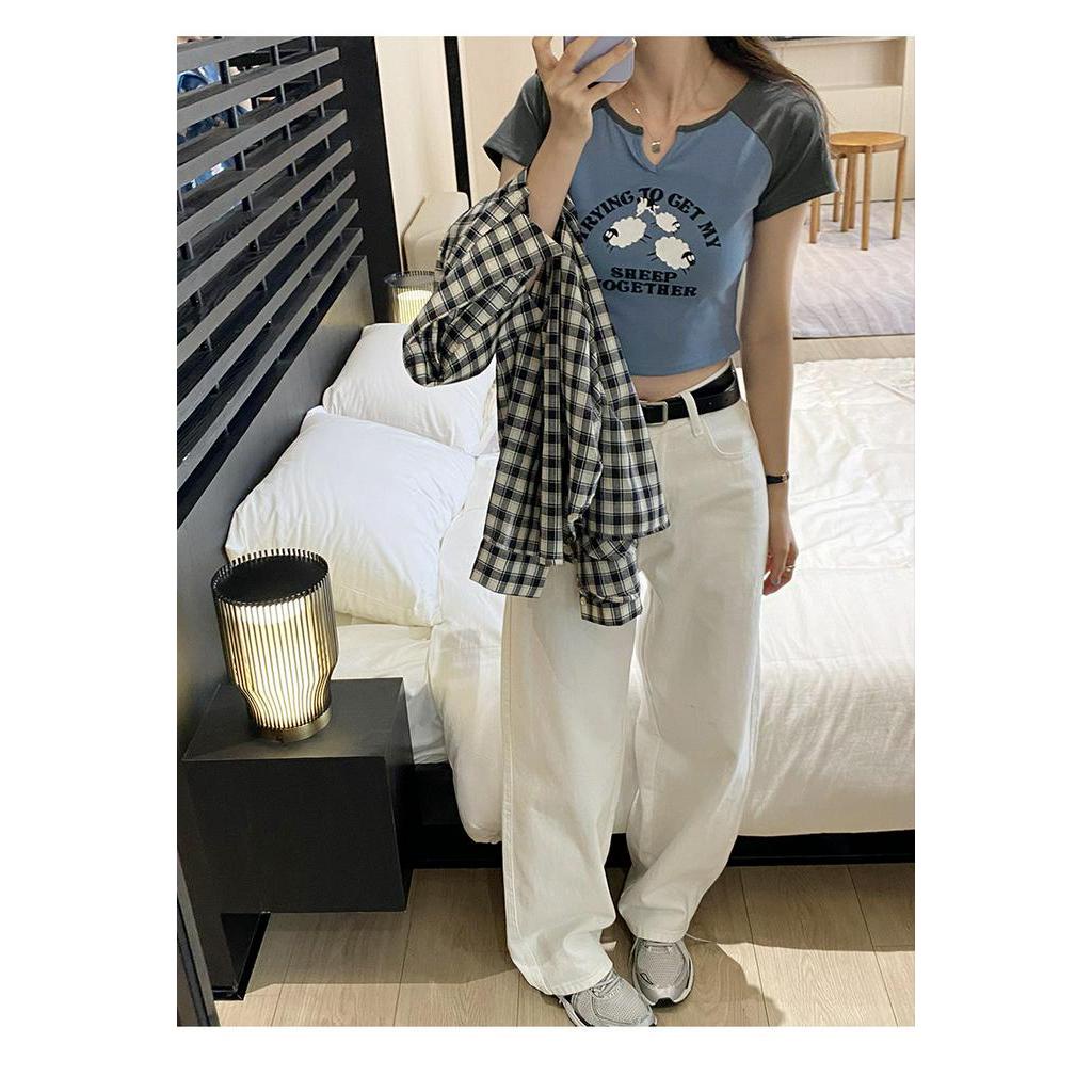 Áo Thun Cổ Chữ V Màu Sắc Tương Phản Thời Trang Mùa Hè 63737