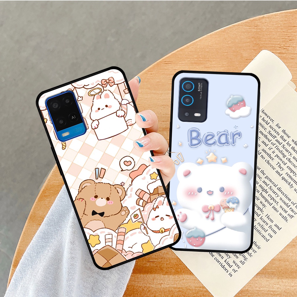 Ốp lưng Oppo A54 - Oppo A55 in hình caro gấu thỏ dễ thương