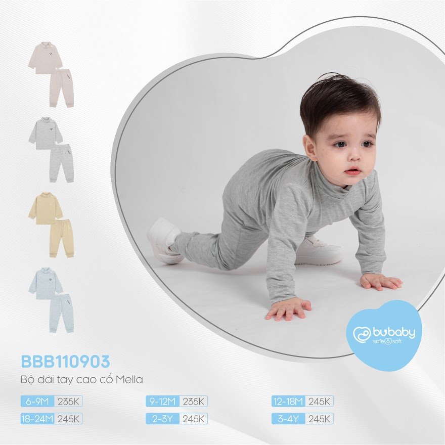 [CHÍNH HÃNG] Bộ quần áo dài tay cao cổ chất liệu cao cấp Mella trẻ em BU