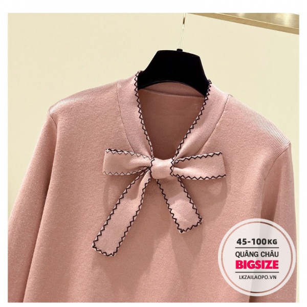 BIGSIZE Nữ (45-100kg) Áo sweater dệt kim dáng rộng phối nơ xinh xắn | BigBuy360 - bigbuy360.vn