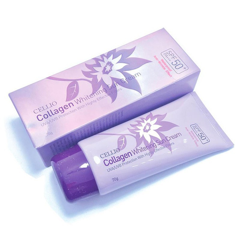 Kem chống nắng Cellio Collagen Whitening Sun Cream SPF50 PA+++ (màu tím)