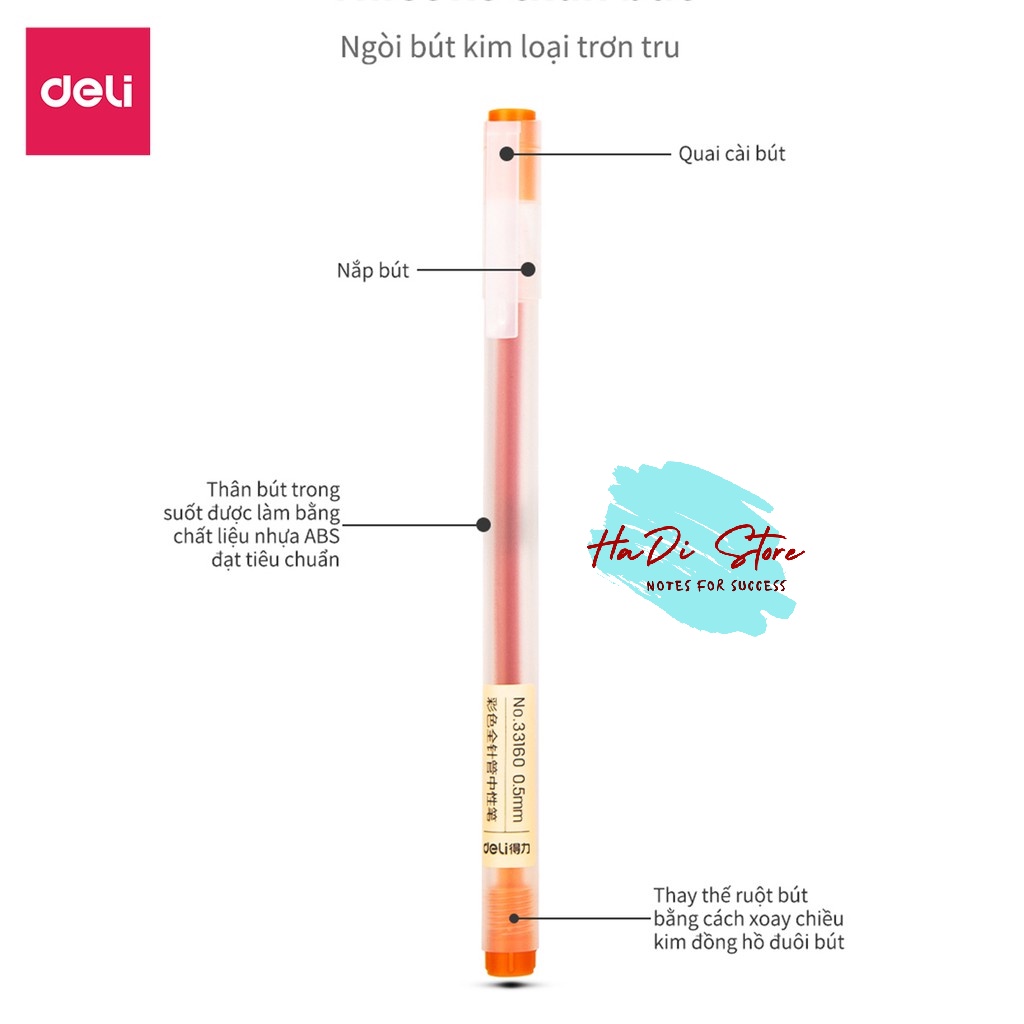 Bút mực gel 0.5mm nhiều màu DELI A119 viết calligraphy, trang trí sổ, nét chữ đẹp
