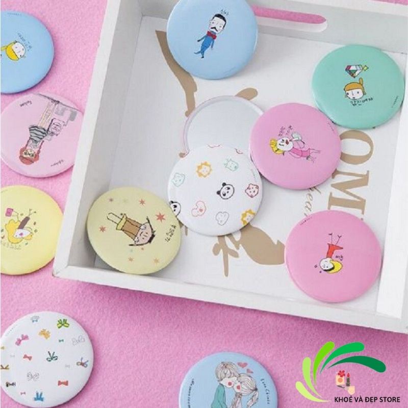 Gương Trang Điểm Mini Siêu Cute Nhỏ Gọn Cầm Tay Bỏ Túi Hàn Quốc Tiện Lợi Viền kim Loại Giá Siêu Hot Chỉ 3K