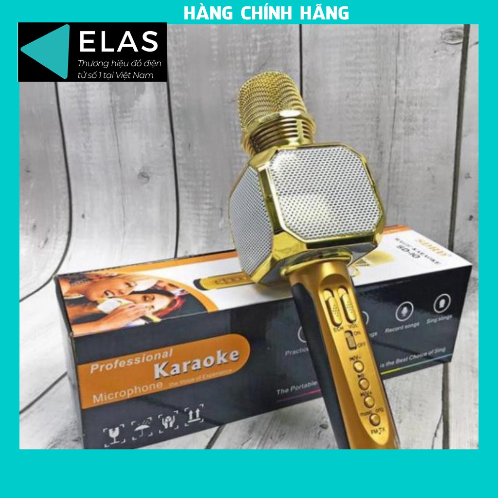 Mic Karaoke Blutooth/Mic hát ELAS SD10 -Tích hợp loa trên thân míc không Bắt giọng chỉnh tone, Ghi âm